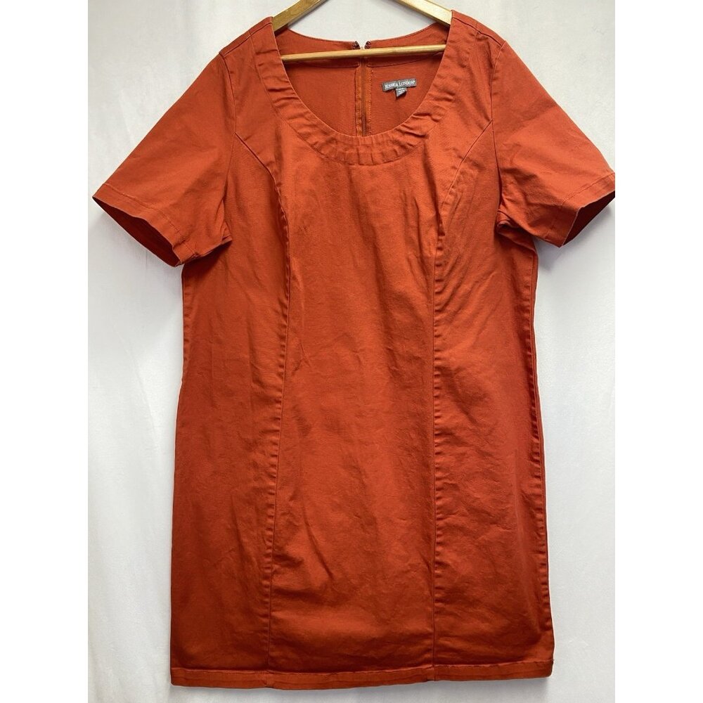 Jessica London Short Sleeve Scoop Neck Tunic Midi Dress Women 22W Rust Back Zip